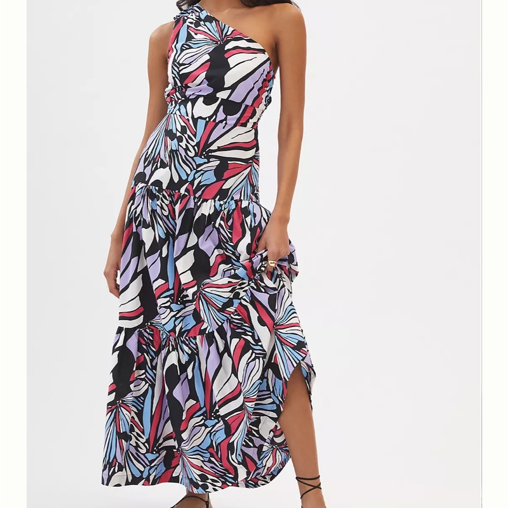 Anthropology Maeve one shoulder printed midi dress